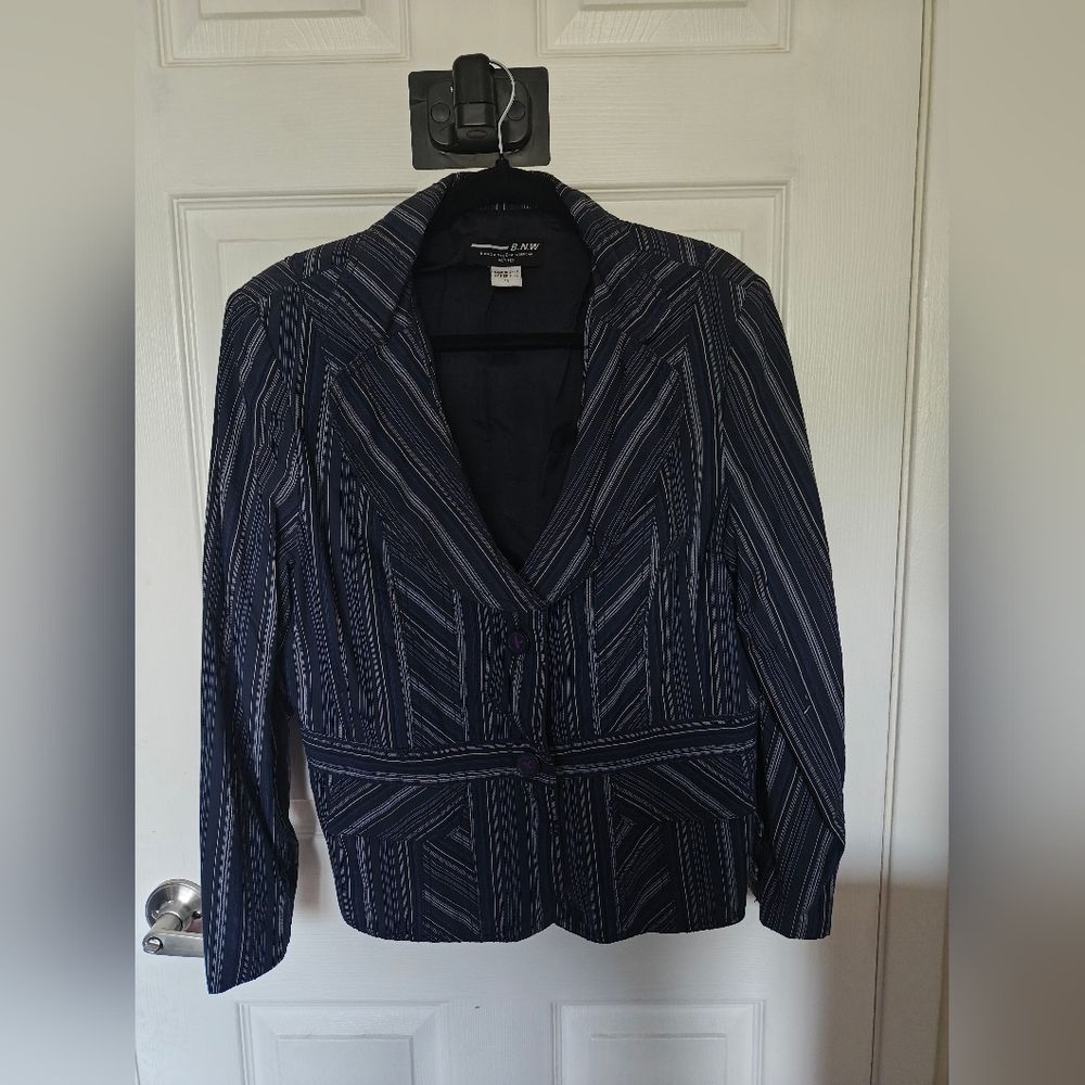 Navy Blue Striped Women's Petite Suit Jacket